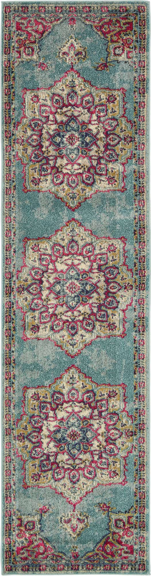 Light Blue 2' 7 x 10' Medici Runner Area Rug 100% Polypropylene Traditional Vintage Classic Carpet for Home Interior Design Decor for Sale at Rug Engine