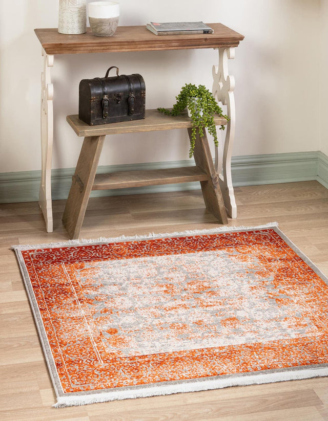 Terracotta 4' x 4' New Classical Square Area Rug 70% Polypropylene & 30% Polyester Traditional Vintage Distressed Carpet for Interior Design Home Decor for Sale at Rug Engine