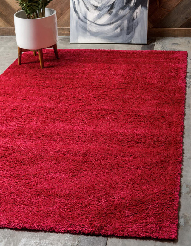 Red 8' x 10' Solo Rectangle Area Rug Thick Soft Touch Fluffy & Plush Shaggy Pile