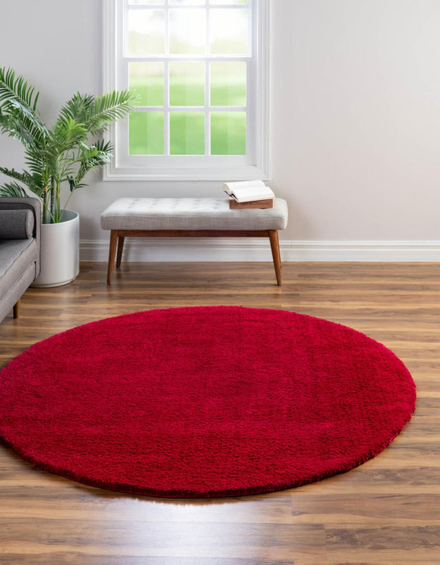 Red 8' x 8' Solo Round Area Rug Thick Soft Touch Fluffy & Plush Shaggy Pile