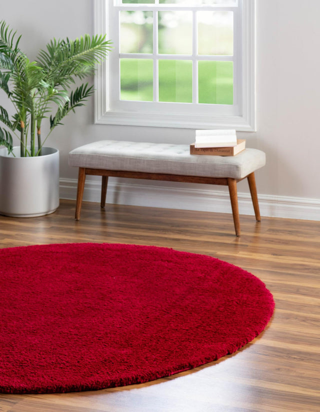 Red 8' x 8' Solo Round Area Rug Thick Soft Touch Fluffy & Plush Shaggy Pile