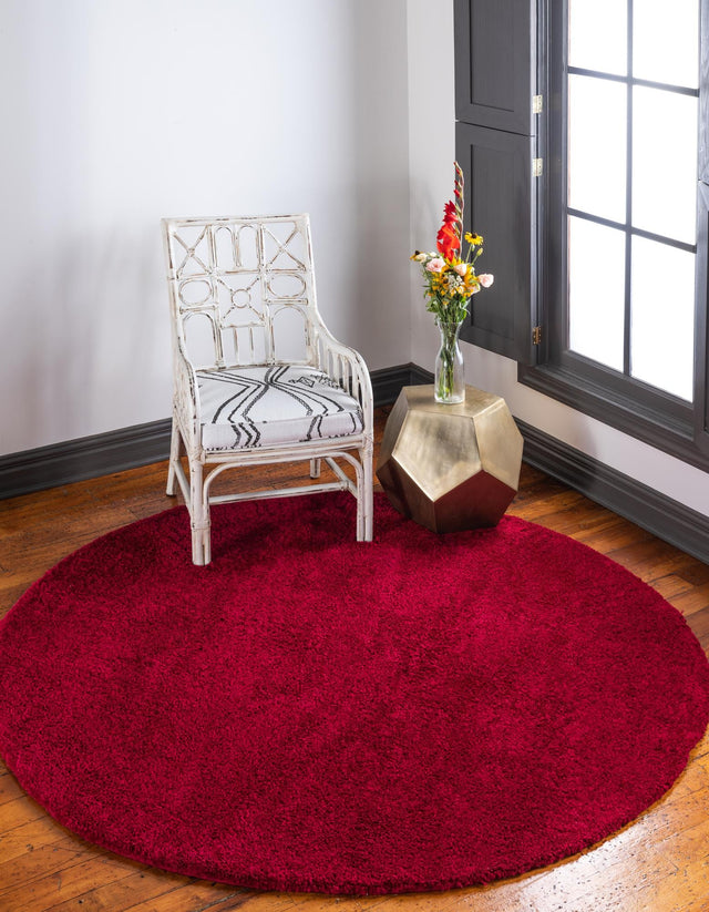 Red 8' x 8' Solo Round Area Rug Thick Soft Touch Fluffy & Plush Shaggy Pile