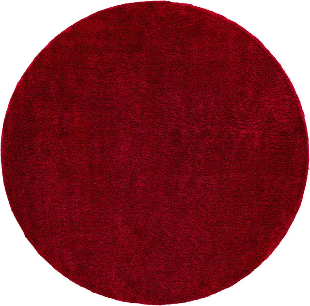 Red 8' x 8' Solo Round Area Rug Thick Soft Touch Fluffy & Plush Shaggy Pile