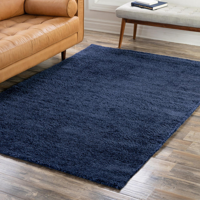 Navy Blue 5' 3 x 7' 7 Solo Rectangle Area Rug Thick Soft Touch Fluffy & Plush Shaggy Pile Durable Minimalist Carpet for Classic Interior Design for Sale at Rug Engine