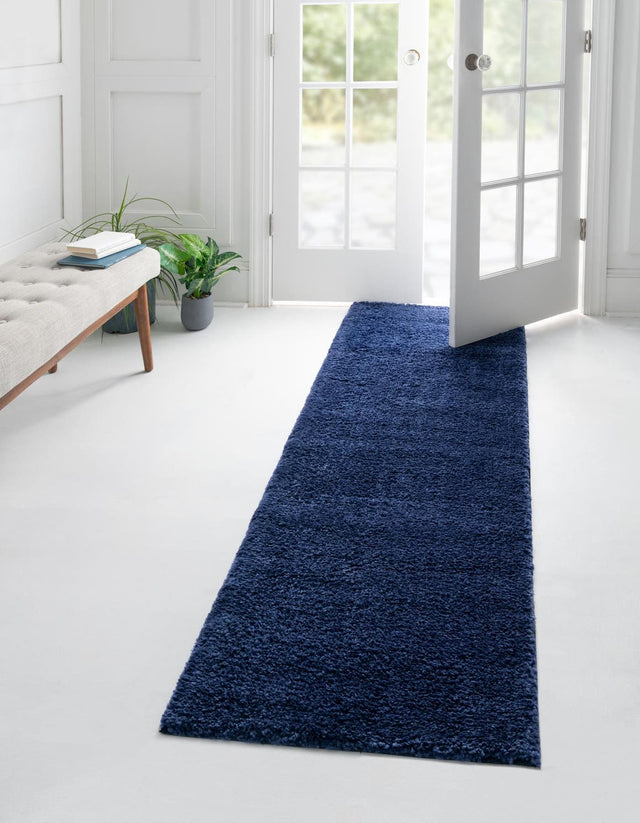 Navy Blue 2' 7 x 12' Solo Runner Area Rug Thick Soft Touch Fluffy & Plush Shaggy Pile Durable Minimalist Carpet for Classic Interior Design for Sale at Rug Engine