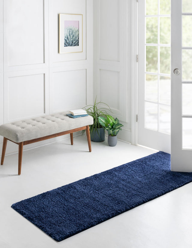Navy Blue 2' 2 x 13' 1 Solo Runner Area Rug Thick Soft Touch Fluffy & Plush Shaggy Pile Durable Minimalist Carpet for Classic Interior Design for Sale at Rug Engine