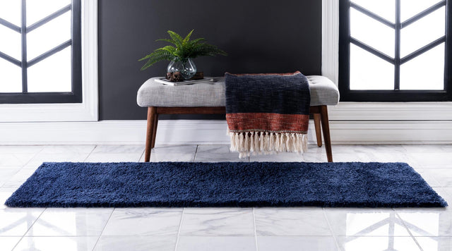 Navy Blue 2' 2 x 6' 7 Solo Runner Area Rug Thick Soft Touch Fluffy & Plush Shaggy Pile Durable Minimalist Carpet for Classic Interior Design for Sale at Rug Engine