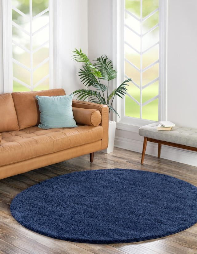 Navy Blue 12' x 12' Solo Round Area Rug Thick Soft Touch Fluffy & Plush Shaggy Pile Durable Minimalist Carpet for Classic Interior Design for Sale at Rug Engine