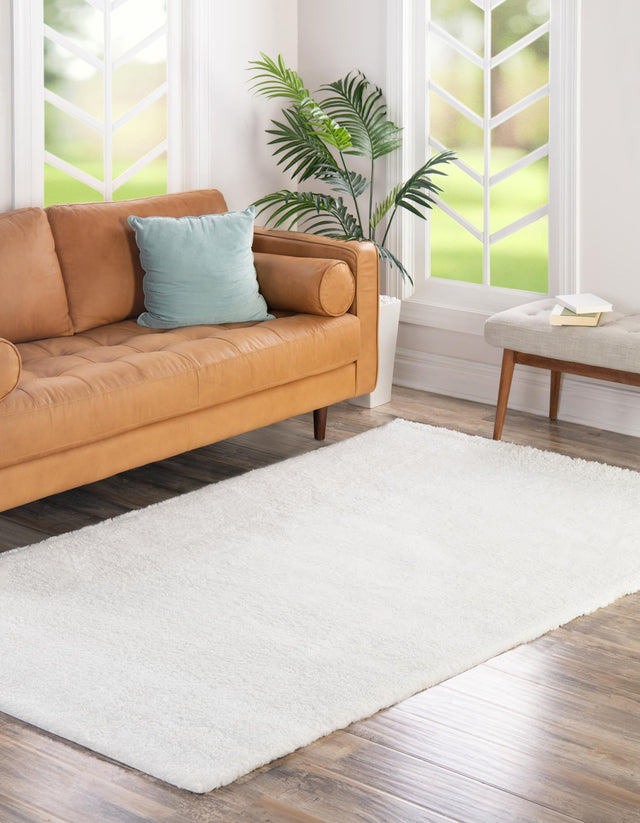 Snow White 4' 1 x 6' 1 Solo Rectangle Area Rug Thick Soft Touch Fluffy & Plush Shaggy Pile Durable Minimalist Carpet for Classic Interior Design for Sale at Rug Engine