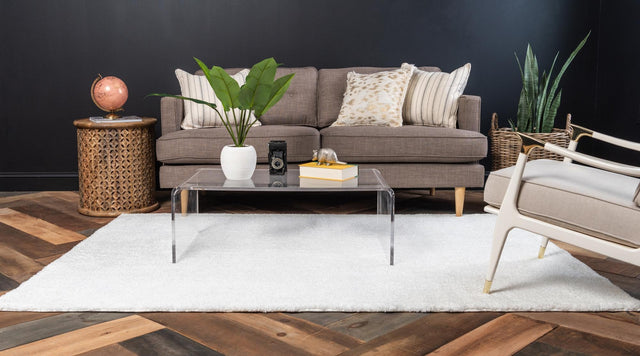 Snow White 7' 10 x 10' Solo Rectangle Area Rug Thick Soft Touch Fluffy & Plush Shaggy Pile