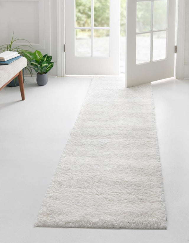 Snow White 2' 2 x 8' Solo Runner Area Rug Thick Soft Touch Fluffy & Plush Shaggy Pile Durable Minimalist Carpet for Classic Interior Design for Sale at Rug Engine