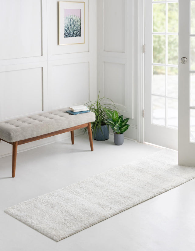 Snow White 2' 2 x 8' Solo Runner Area Rug Thick Soft Touch Fluffy & Plush Shaggy Pile Durable Minimalist Carpet for Classic Interior Design for Sale at Rug Engine