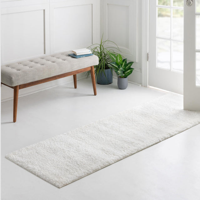 Snow White 2' 2 x 8' Solo Runner Area Rug Thick Soft Touch Fluffy & Plush Shaggy Pile Durable Minimalist Carpet for Classic Interior Design for Sale at Rug Engine