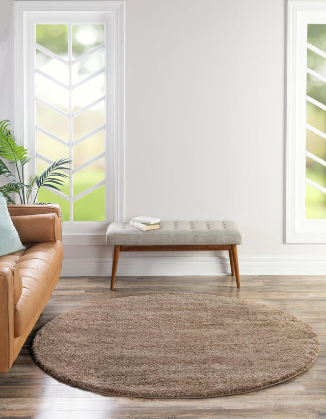 Light Brown 6' 1 x 6' 1 Solo Round Area Rug Thick Soft Touch Fluffy & Plush Shaggy Pile