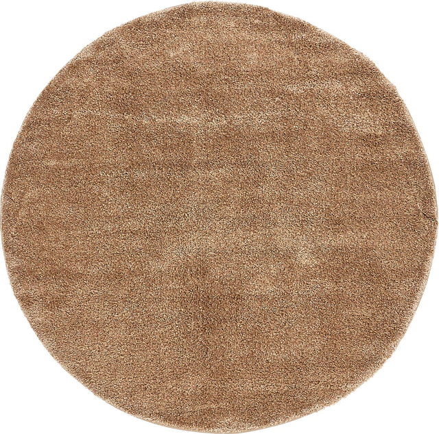 Light Brown 6' 1 x 6' 1 Solo Round Area Rug Thick Soft Touch Fluffy & Plush Shaggy Pile