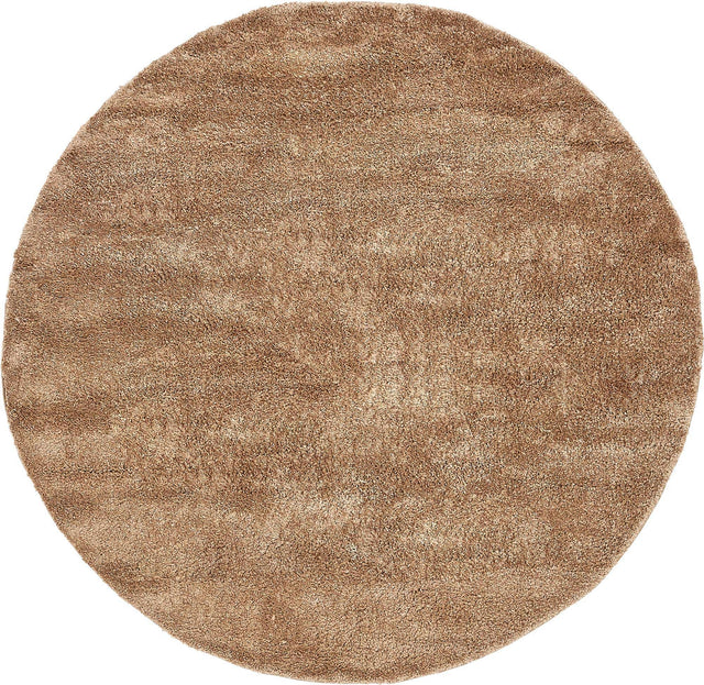 Light Brown 7' 10 x 7' 10 Solo Round Area Rug Thick Soft Touch Fluffy & Plush Shaggy Pile