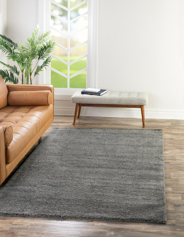 Gray 8' x 10' Solo Rectangle Area Rug Thick Soft Touch Fluffy & Plush Shaggy Pile Durable Minimalist Carpet for Classic Interior Design for Sale at Rug Engine