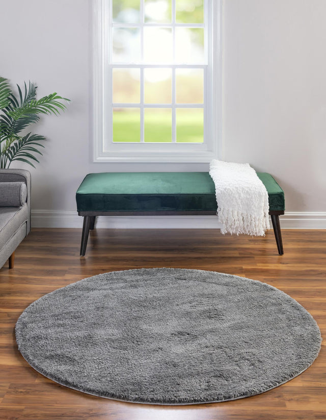Gray 3' 3 x 3' 3 Solo Round Area Rug Thick Soft Touch Fluffy & Plush Shaggy Pile