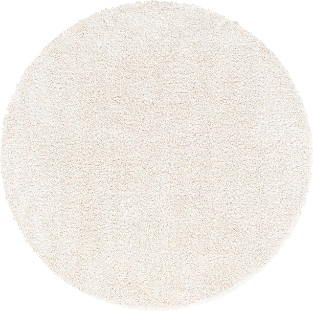 Ivory 8' x 8' Solo Round Area Rug Thick Soft Touch Fluffy & Plush Shaggy Pile
