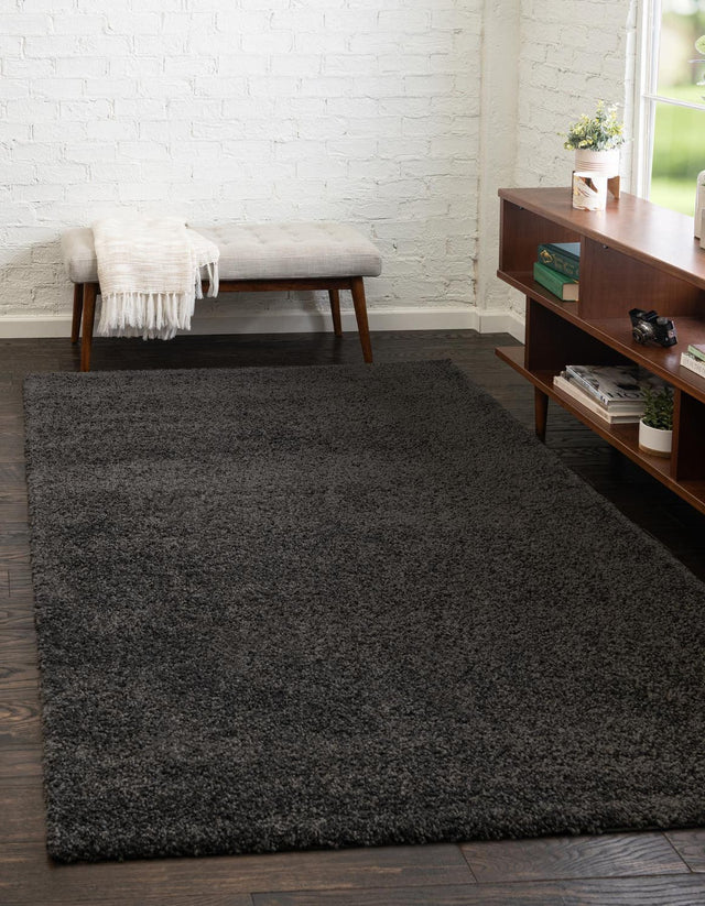 Charcoal 7' 10 x 10' Solo Rectangle Area Rug Thick Soft Touch Fluffy & Plush Shaggy Pile Durable Minimalist Carpet for Classic Interior Design for Sale at Rug Engine