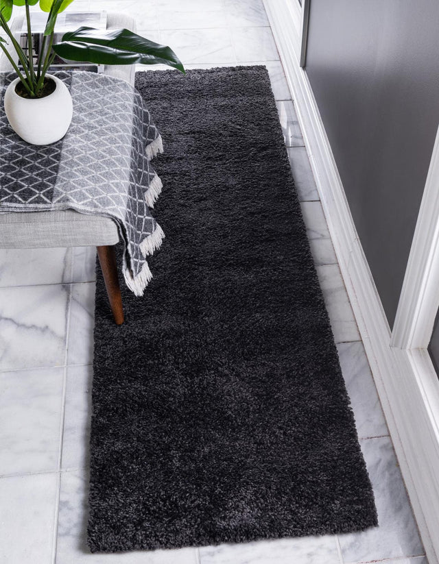 Charcoal 2' 2 x 6' 9 Solo Runner Area Rug Thick Soft Touch Fluffy & Plush Shaggy Pile Durable Minimalist Carpet for Classic Interior Design for Sale at Rug Engine