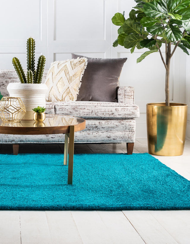 Turquoise 10' x 13' Solo Rectangle Area Rug Thick Soft Touch Fluffy & Plush Shaggy Pile