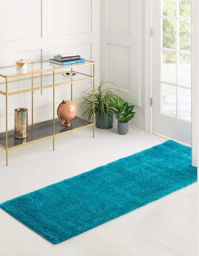 Turquoise 2' 2 x 13' Solo Runner Area Rug Thick Soft Touch Fluffy & Plush Shaggy Pile Durable Minimalist Carpet for Classic Interior Design for Sale at Rug Engine