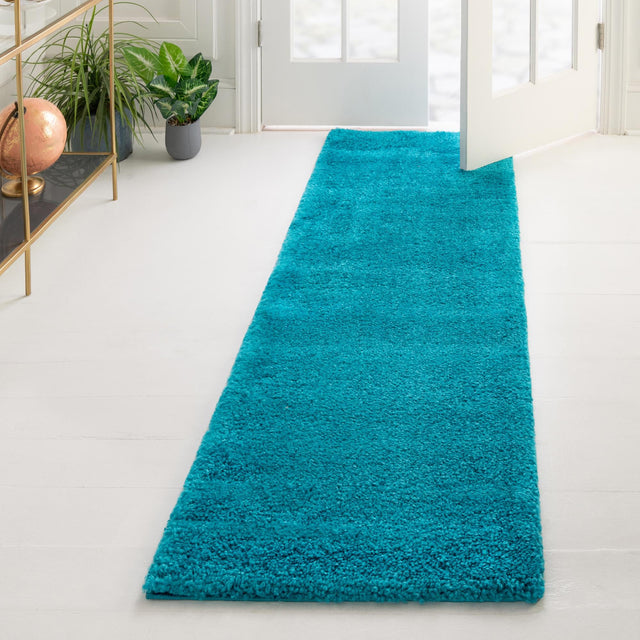 Turquoise 2' 2 x 13' Solo Runner Area Rug Thick Soft Touch Fluffy & Plush Shaggy Pile Durable Minimalist Carpet for Classic Interior Design for Sale at Rug Engine