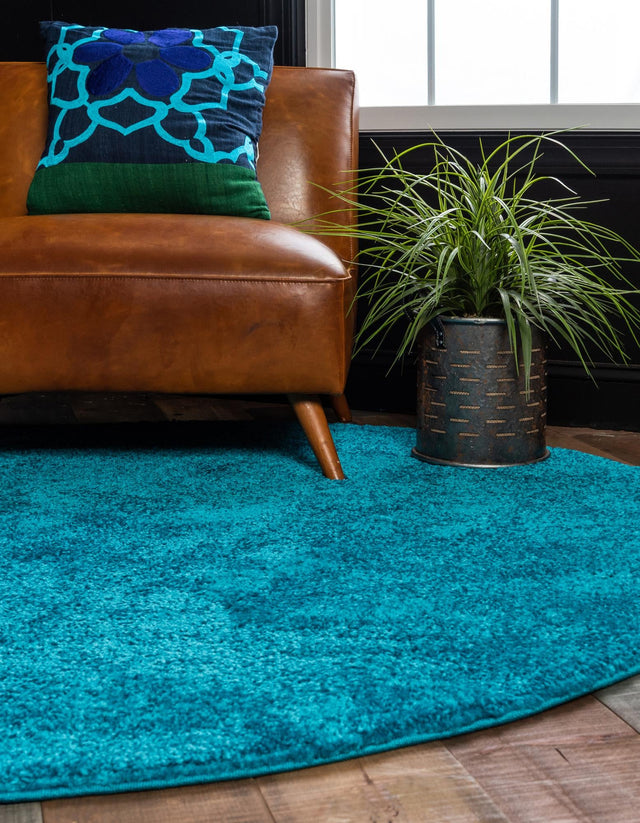 Turquoise 7' 10 x 7' 10 Solo Round Area Rug Thick Soft Touch Fluffy & Plush Shaggy Pile Durable Minimalist Carpet for Classic Interior Design for Sale at Rug Engine