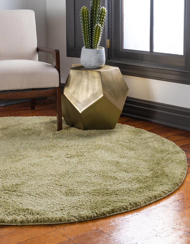 Light Green 6' 1 x 6' 1 Solo Round Area Rug Thick Soft Touch Fluffy & Plush Shaggy Pile