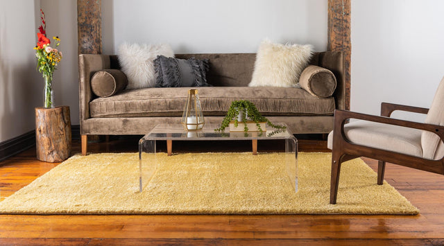 Yellow 5' 3 x 7' 7 Solo Rectangle Area Rug Thick Soft Touch Fluffy & Plush Shaggy Pile Durable Minimalist Carpet for Classic Interior Design for Sale at Rug Engine