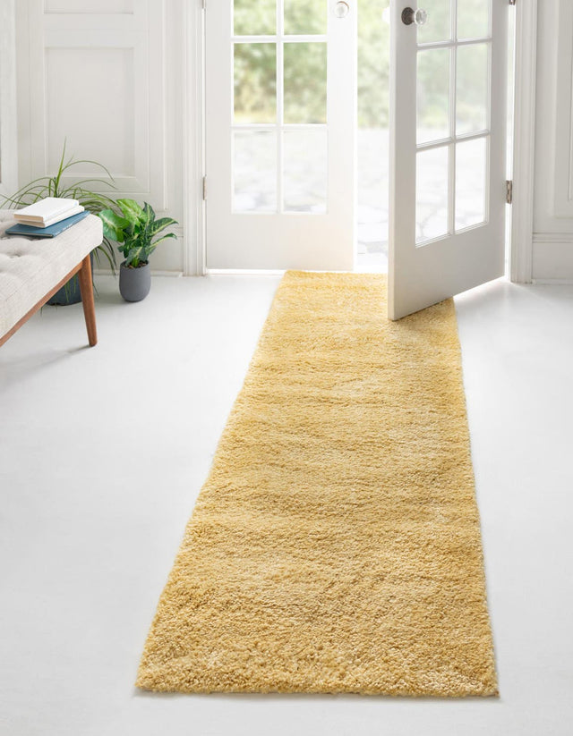 Yellow 2' 2 x 6' 7 Solo Runner Area Rug Thick Soft Touch Fluffy & Plush Shaggy Pile Durable Minimalist Carpet for Classic Interior Design for Sale at Rug Engine