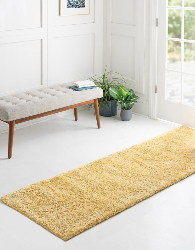 Yellow 2' 2 x 6' 7 Solo Runner Area Rug Thick Soft Touch Fluffy & Plush Shaggy Pile Durable Minimalist Carpet for Classic Interior Design for Sale at Rug Engine
