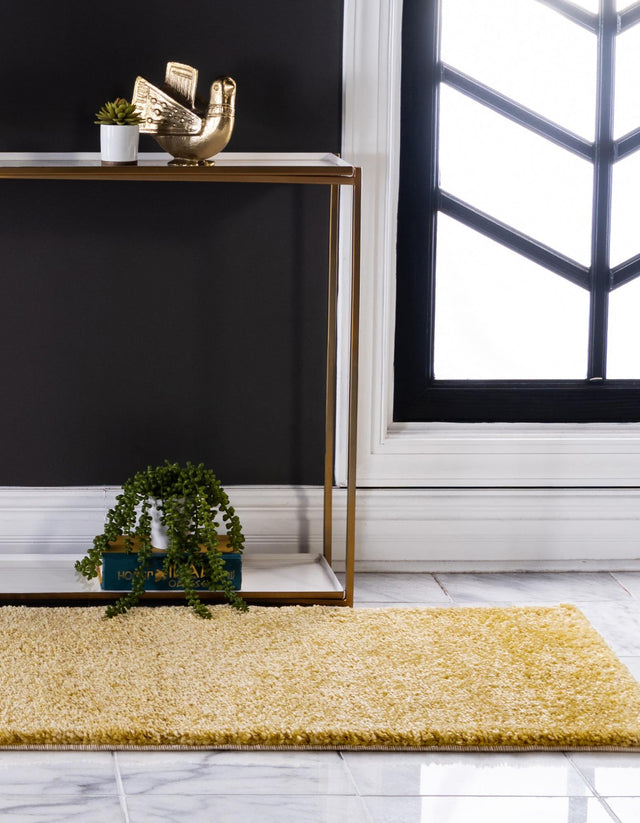 Yellow 2' 2 x 6' 7 Solo Runner Area Rug Thick Soft Touch Fluffy & Plush Shaggy Pile Durable Minimalist Carpet for Classic Interior Design for Sale at Rug Engine