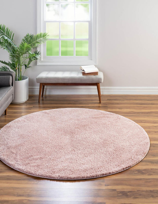 Pink 8' x 8' Solo Round Area Rug Thick Soft Touch Fluffy & Plush Shaggy Pile Durable Minimalist Carpet for Classic Interior Design for Sale at Rug Engine