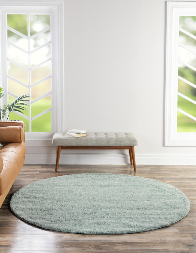 Sea Salt Blue 6' 1 x 6' 1 Solo Round Area Rug Thick Soft Touch Fluffy & Plush Shaggy Pile Durable Minimalist Carpet for Classic Interior Design for Sale at Rug Engine