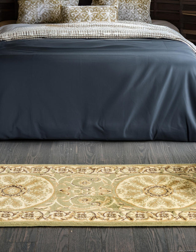 Light Green 2' 7 x 10' Versailles Runner Area Rug Classic Traditional Motif Indoor Carpet for Hallways, Dining Rooms, Bedrooms, Living Room, Office for Sale at Rug Engine