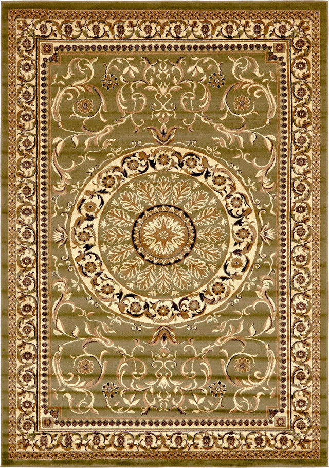 Light Green 7' 10 x 11' Versailles Rectangle Area Rug Classic Traditional Motif Indoor Carpet for Hallways, Dining Rooms, Bedrooms, Living Room, Office for Sale at Rug Engine