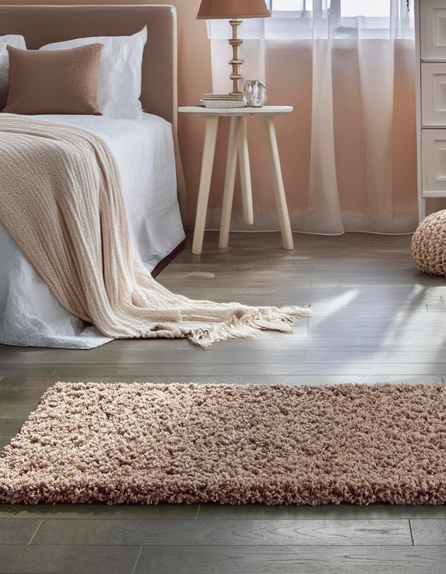 Sandy Brown 2' 7 x 16' 5 Solid Shag Runner Area Rug Thick Soft Touch Fluffy & Plush Shaggy Pile Durable Minimalist Carpet for Classic Interior Design for Sale at Rug Engine