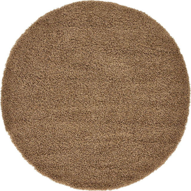 Sandy Brown 6' 1 x 6' 1 Solid Shag Round Area Rug Thick Soft Touch Fluffy & Plush Shaggy Pile