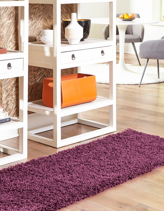 Eggplant Purple 2' 7 x 16' 5 Solid Shag Runner Area Rug Thick Soft Touch Fluffy & Plush Shaggy Pile Durable Minimalist Carpet for Classic Interior Design for Sale at Rug Engine