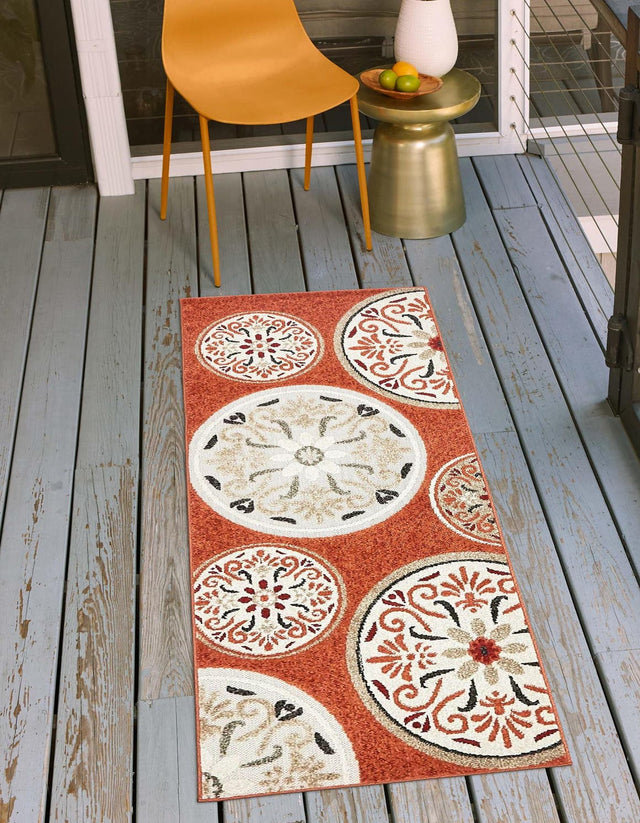Terracotta 2' 7 x 10' Outdoor Modern Runner Area Rug Weather Resistant for Patio, Deck, Terrace, Balcony, Porch 100% Polypropylene Modern Outside Carpet for Sale at Rug Engine