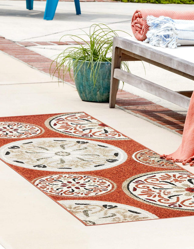 Terracotta 2' x 6' 1 Outdoor Modern Runner Area Rug Weather Resistant for Patio, Deck, Terrace, Balcony, Porch 100% Polypropylene Modern Outside Carpet for Sale at Rug Engine