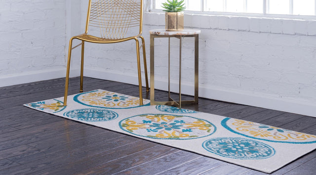 Cream 2' x 6' 1 Outdoor Modern Runner Area Rug Weather Resistant for Patio, Deck, Terrace, Balcony, Porch 100% Polypropylene Modern Outside Carpet for Sale at Rug Engine