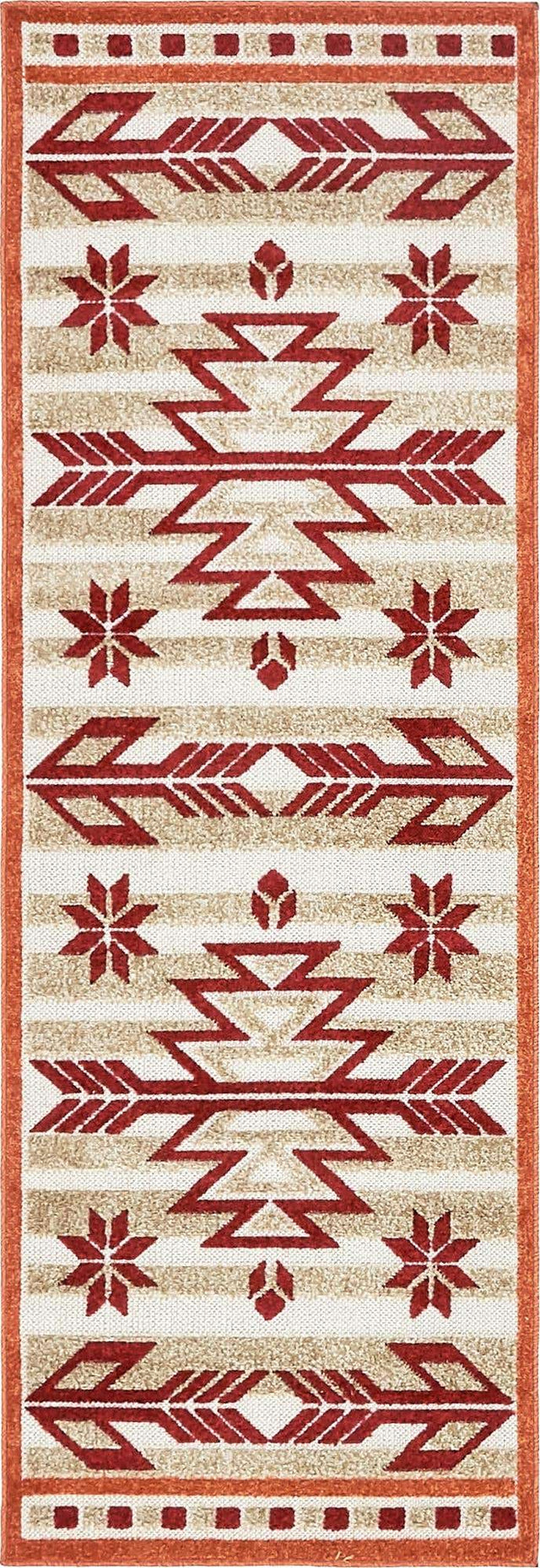 Burgundy 2' x 6' Outdoor Modern Runner Area Rug Weather Resistant for Patio, Deck, Terrace, Balcony, Porch 100% Polypropylene Modern Outside Carpet for Sale at Rug Engine