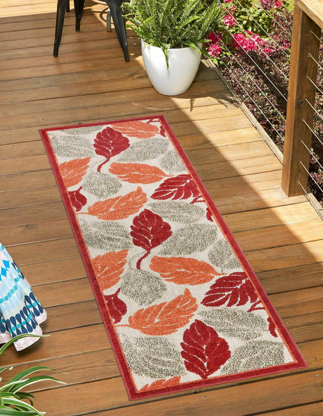 Terracotta 2' x 6' 1 Outdoor Botanical Runner Area Rug Weather Resistant for Patio, Deck, Terrace, Balcony, Porch Polypropylene Garden Floral Tropical Carpet for Sale at Rug Engine