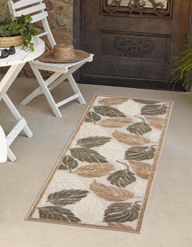 Beige 2' x 6' Outdoor Botanical Runner Area Rug Weather Resistant for Patio, Deck, Terrace, Balcony, Porch Polypropylene Garden Floral Tropical Carpet for Sale at Rug Engine