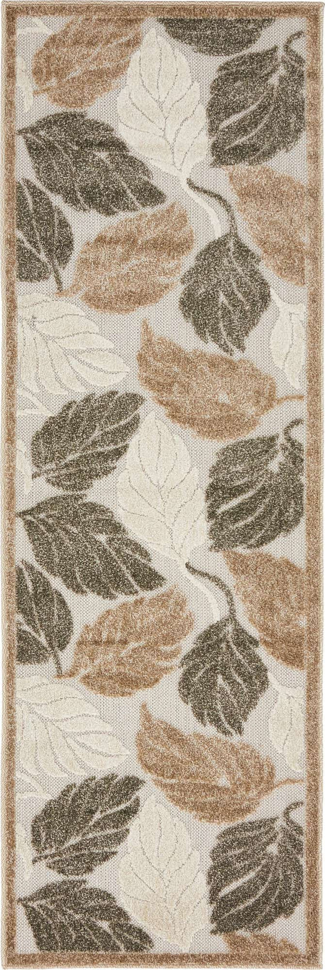 Beige 2' x 6' Outdoor Botanical Runner Area Rug Weather Resistant for Patio, Deck, Terrace, Balcony, Porch Polypropylene Garden Floral Tropical Carpet for Sale at Rug Engine