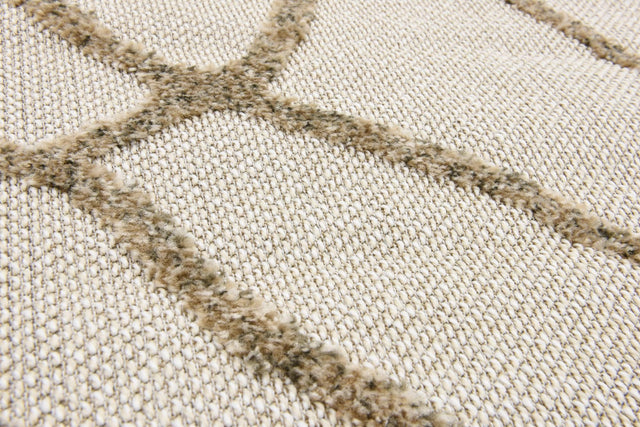 Cream 2' x 6' 1 Outdoor Modern Runner Area Rug Weather Resistant for Patio, Deck, Terrace, Balcony, Porch 100% Polypropylene Modern Outside Carpet for Sale at Rug Engine