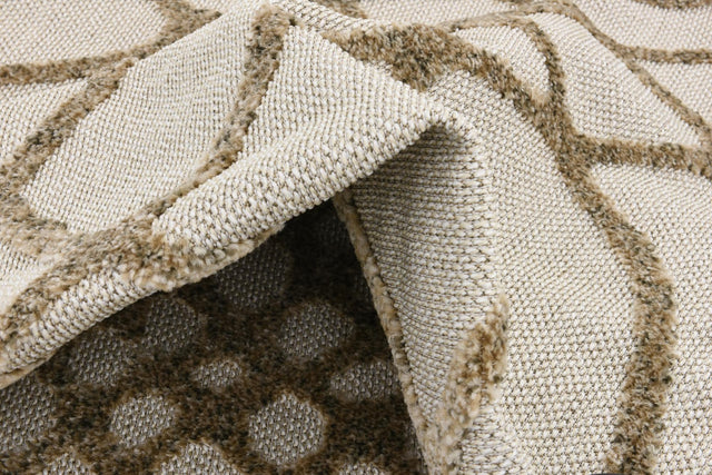 Cream 2' x 6' 1 Outdoor Modern Runner Area Rug Weather Resistant for Patio, Deck, Terrace, Balcony, Porch 100% Polypropylene Modern Outside Carpet for Sale at Rug Engine